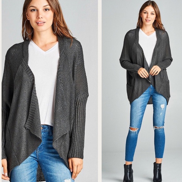 Sweaters - CHARCOAL KNIT SWEATER CARDIGAN